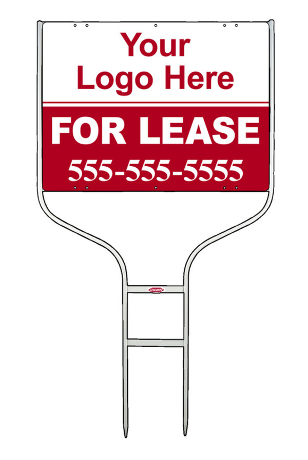 Rental Signs For Lease Property Round Rod Sign Unit with Area For Company Logo, 18"h x 24"w, White