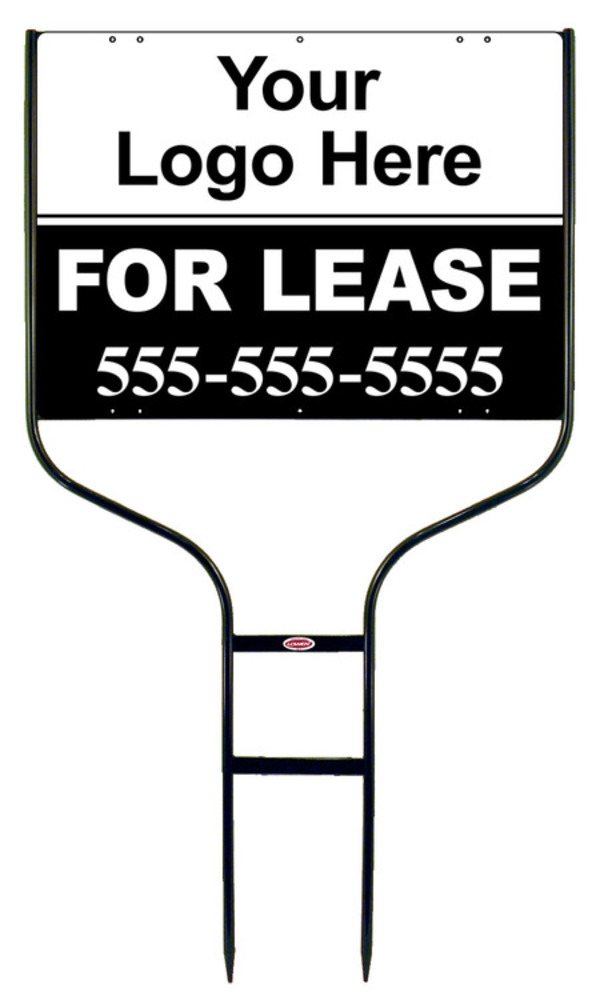 Rental Signs For Lease Property Round Rod Sign Unit with Area For Company Logo, 18"h x 24"w, Black