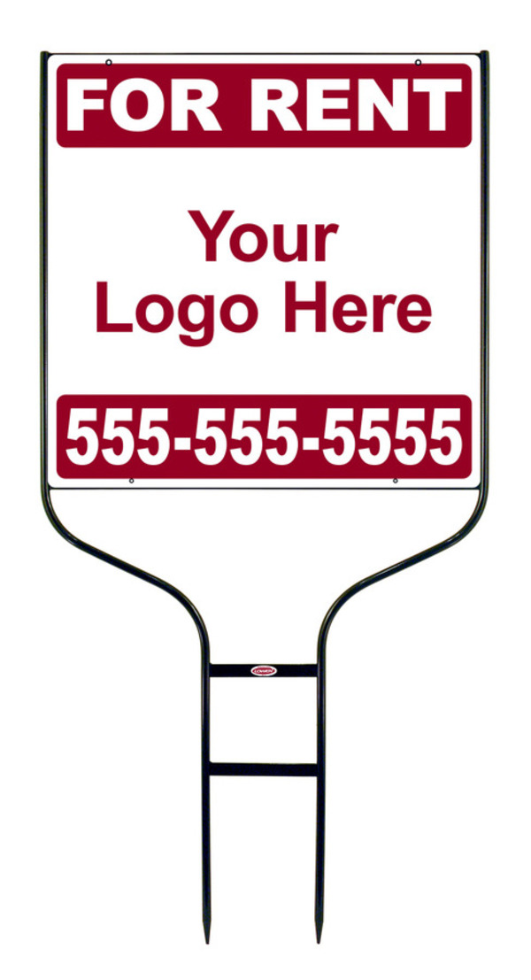 Rental Signs Rental Property Round Rod Sign Unit with Area For Company Logo, 24"h x 24"w, Black