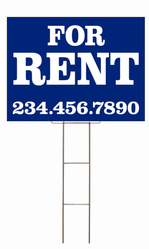For Rent Sign And Wire Stake Unit With Large, Bold Text, 18"H X 24"W, 4mm Corrugated Plastic