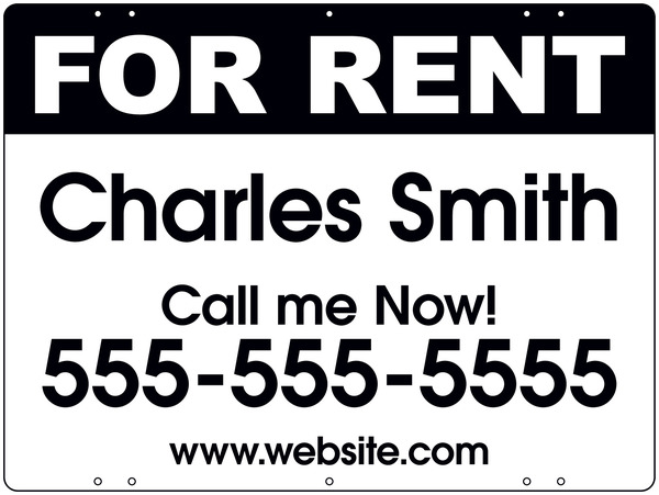 For Rent Sign Panel With Space For Your Name, 18"H X 24"W, Steel
