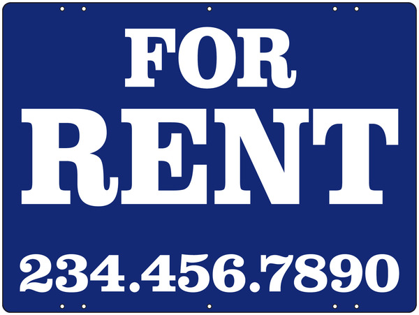 For Rent Sign Panel With Large, Bold Text, 18"H X 24"W, Steel