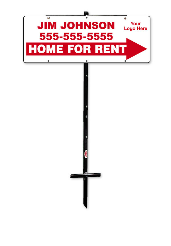 Rental Signs Home For Rent T-Stake Unit Directional, 9"h x 24"w, Steel