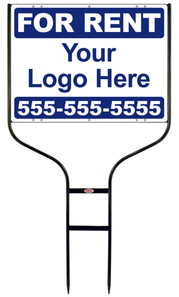 Rental Signs Rental Property Round Rod Sign Unit with Area For Company Logo, 18"h x 24"w, Black