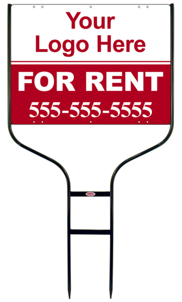 Rental Signs Rental Property Round Rod Sign Unit with Area For Company Logo,  18"h x 24"w, Black