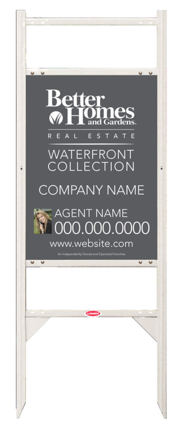 Waterfront Collection Real Estate White Angle Iron Sign Frame And Photo Panel Unit With Two Rider Inserts, 24 GA Steel 24"H X 18"W