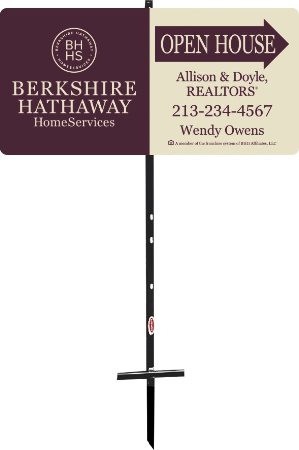 Berkshire Hathaway HomeServices Real Estate Open House sign panel and