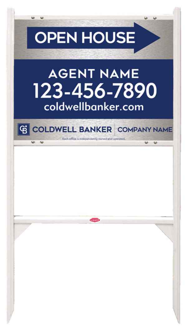 Angle Iron Frame And Agent Open House Sign Panel Unit, 18"H X 24"W, Brushed Aluminum Composite