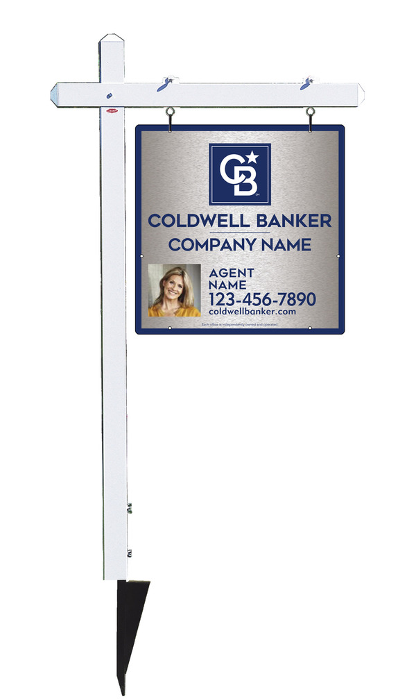 Sign Post And Agent Photo Sign Panel Unit, 24"H X 24"W, Brushed Aluminum Composite