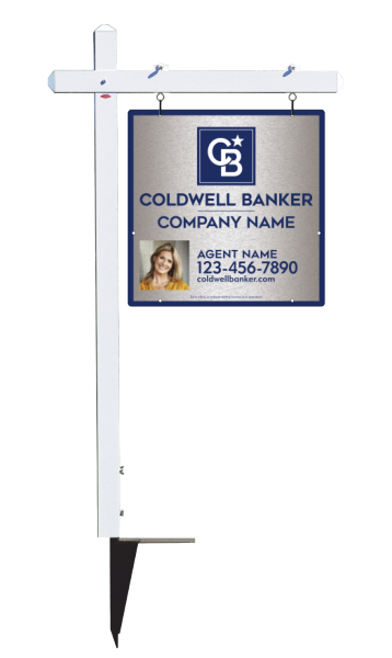 Sign Post And Agent Photo Sign Panel Unit, 24"H X 24"W, Brushed Aluminum Composite