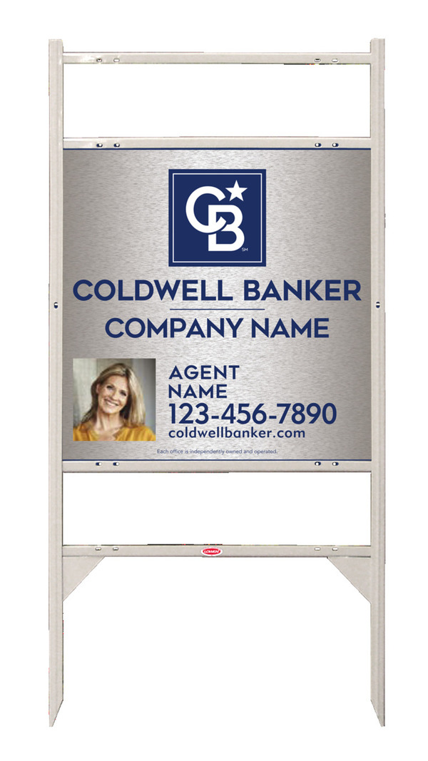 Angle Iron Frame W/ 2 Rider Inserts And Agent Photo Sign Panel Unit, 24"H X 24"W, Brushed Aluminum Composite