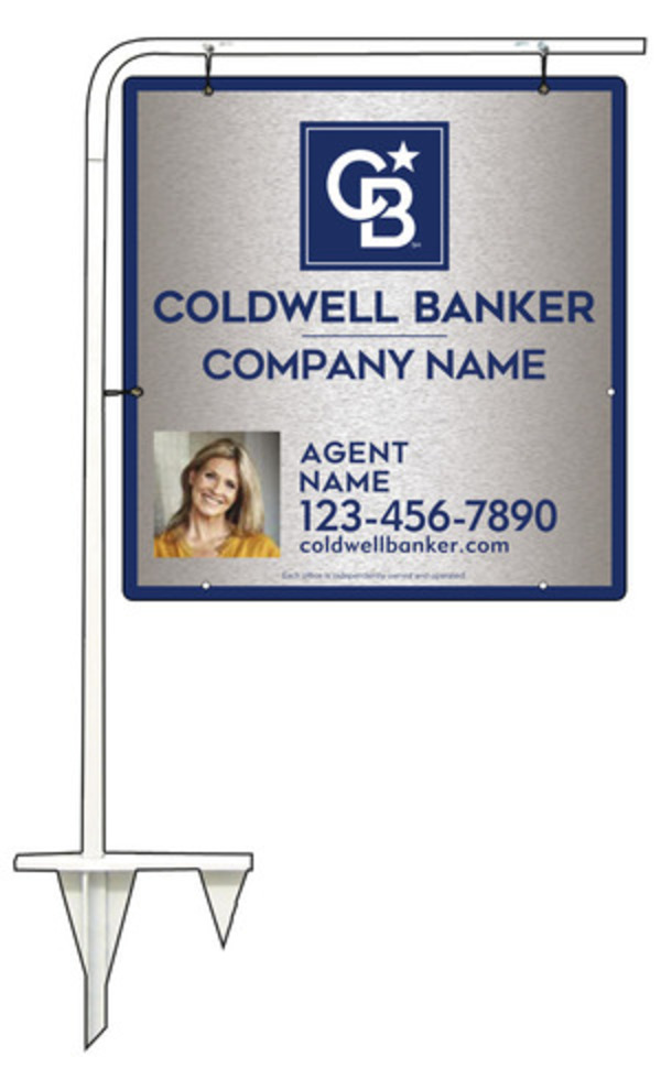 Tubular Stake And Agent Photo Sign Panel Unit, 25"H X 24"W, Brushed Aluminum Composite