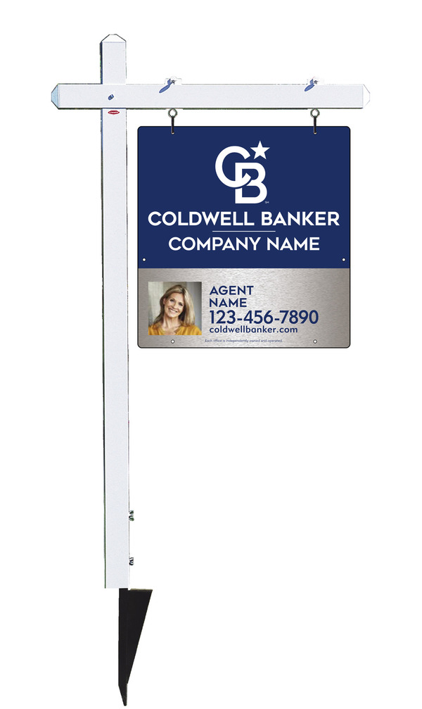 Sign Post And Agent Photo Sign Panel Unit, 25"H X 24"W, Brushed Aluminum Composite