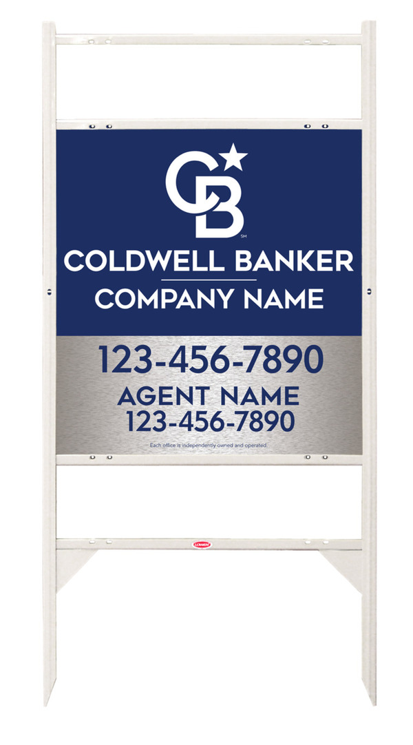Angle Iron Frame W/ 2 Rider Inserts And Agent Sign Panel Unit, 25"H X 24"W, Brushed Aluminum Composite