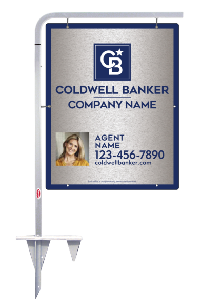 Tubular Stake And Agent Photo Sign Panel Unit, 30"H X 24"W, Brushed Aluminum Composite