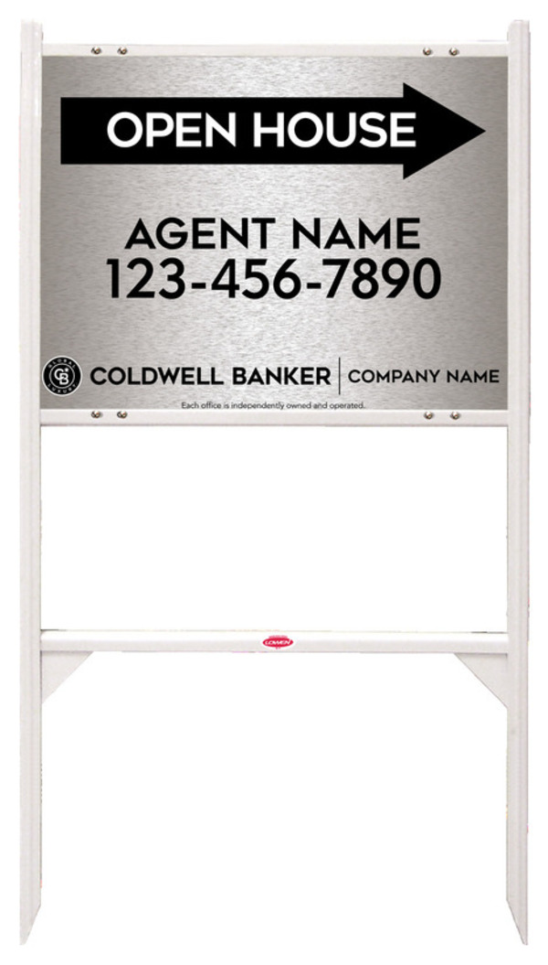 Angle Iron Frame And Agent Open House Sign Panel Unit, 18"H X 24"W, Brushed Aluminum Composite