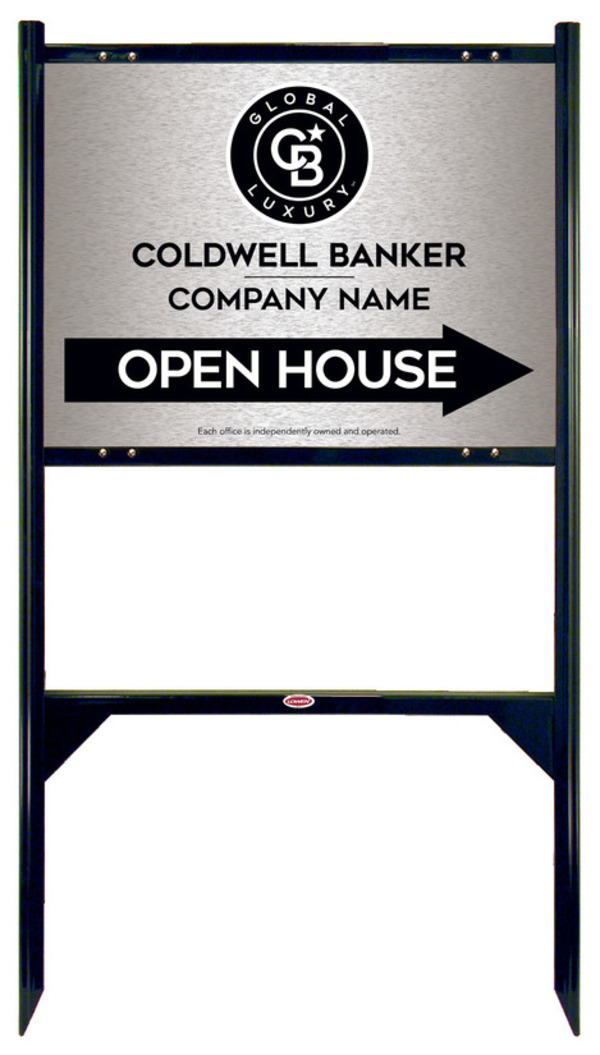 Angle Iron Frame And Office Open House Sign Panel Unit, 18"H X 24"W, Brushed Aluminum Composite