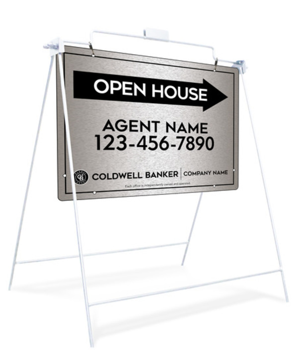 Swinging A-Frame And Agent Open House Sign Panel Unit, 18"H X 24"W, Brushed Aluminum Composite