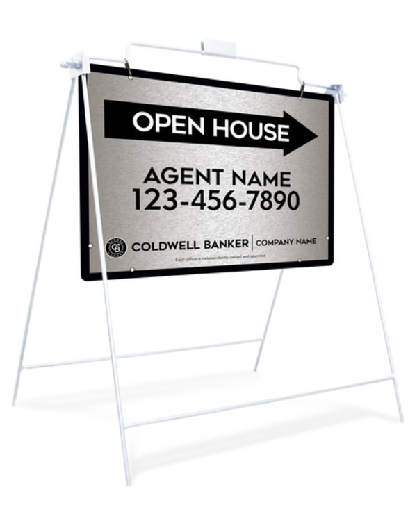 Swinging A-Frame And Agent Open House Sign Panel Unit, 18"H X 24"W, Brushed Aluminum Composite