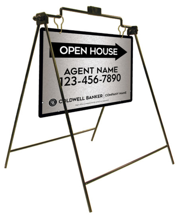 Swinging A-Frame And Agent Open House Sign Panel Unit, 18"H X 24"W, Brushed Aluminum Composite