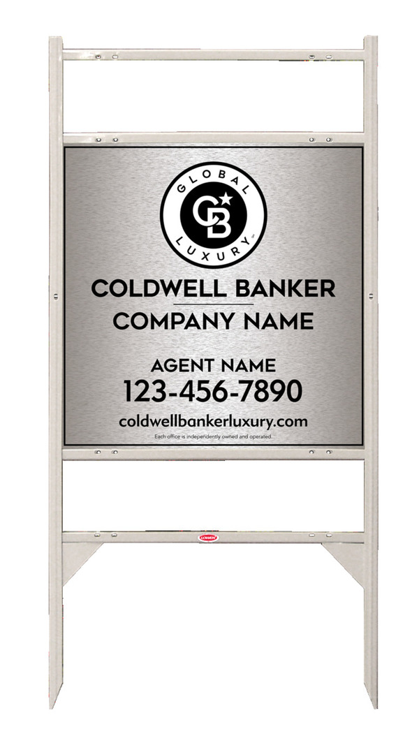 Angle Iron Frame W/ 2 Rider Inserts And Agent Sign Panel Unit, 24"H X 24"W, Brushed Aluminum Composite