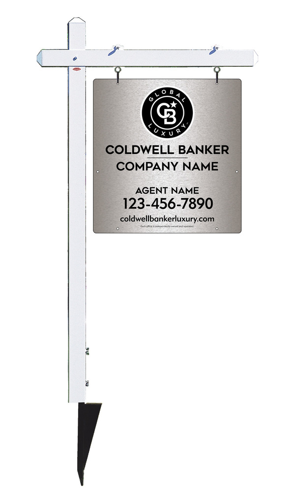 Sign Post And Agent Sign Panel Unit, 25"H X 24"W, Brushed Aluminum Composite