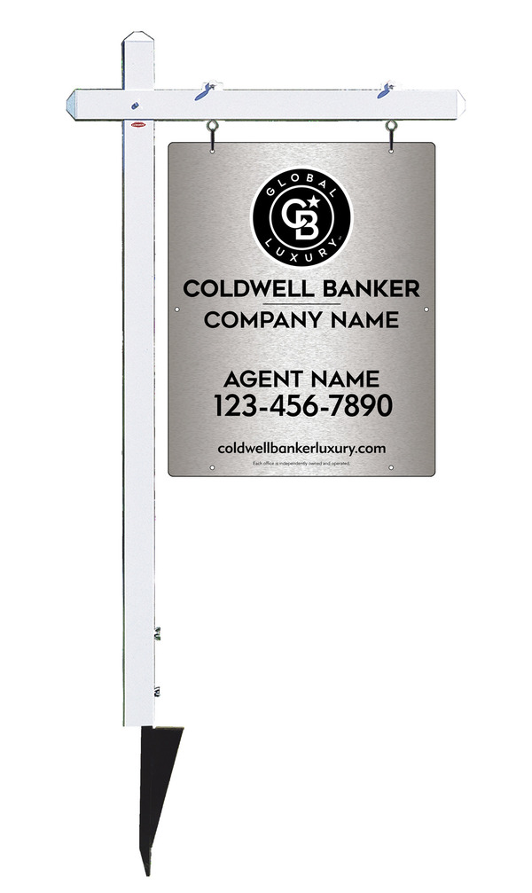 Sign Post And Agent Sign Panel Unit, 30"H X 24"W, Brushed Aluminum Composite