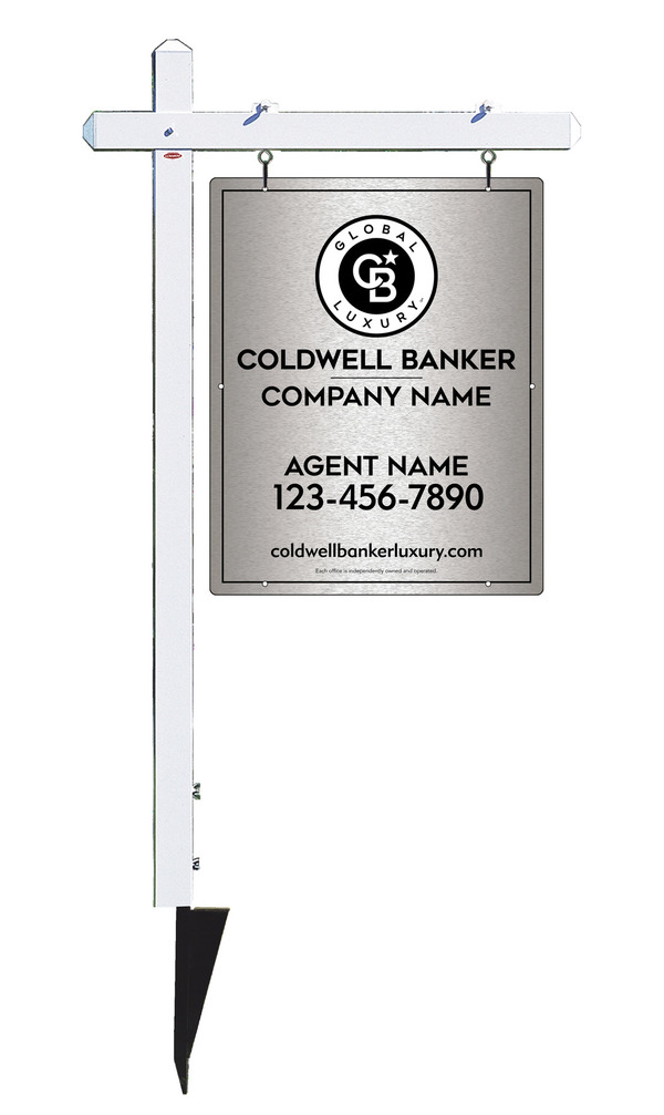 Sign Post And Agent Sign Panel Unit, 30"H X 24"W, Brushed Aluminum Composite