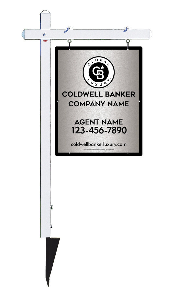 Sign Post And Agent Sign Panel Unit, 30"H X 24"W, Brushed Aluminum Composite