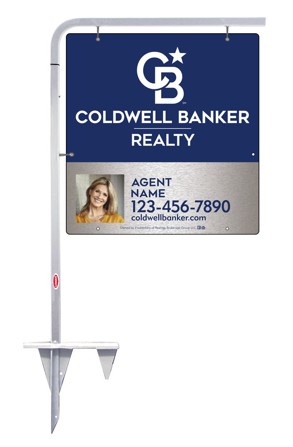 Tubular Stake And Agent Photo Sign Panel Unit, 25"H X 24"W, Brushed Aluminum Composite