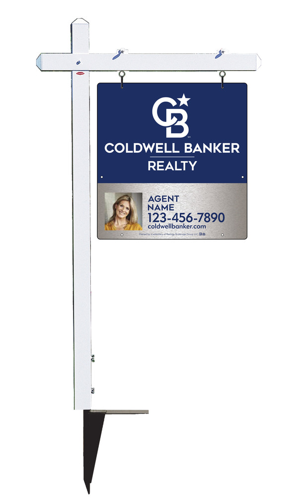 Sign Post And Agent Photo Sign Panel Unit, 25"H X 24"W, Brushed Aluminum Composite