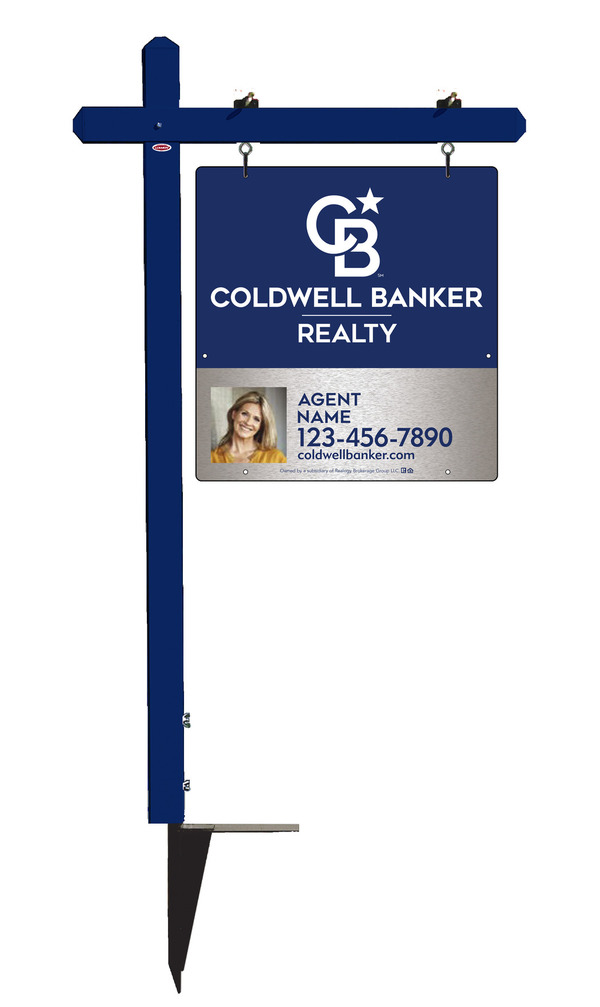 Sign Post And Agent Photo Sign Panel Unit, 25"H X 24"W, Brushed Aluminum Composite