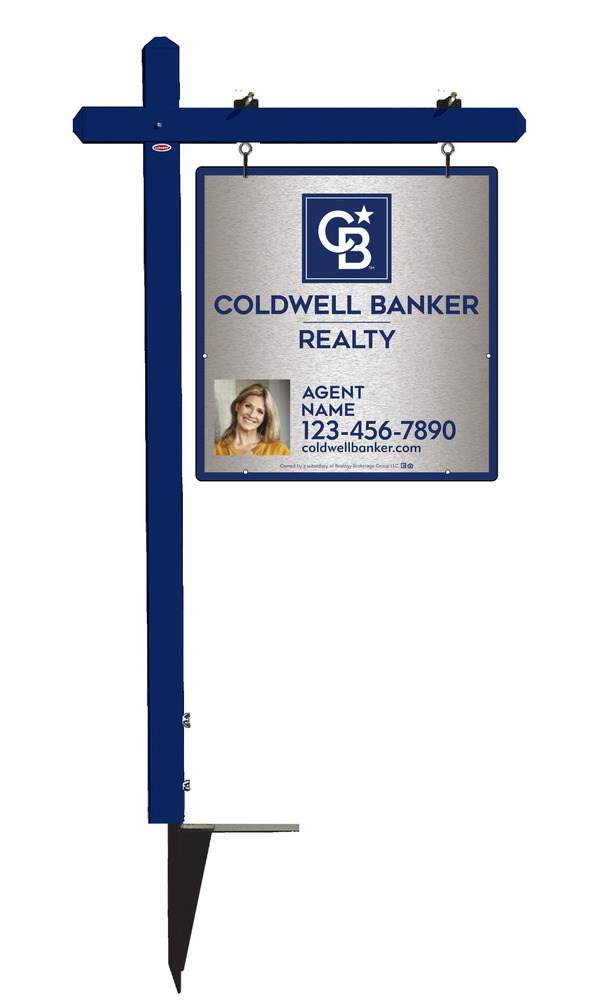 Sign Post And Agent Photo Sign Panel Unit, 25"H X 24"W, Brushed Aluminum Composite