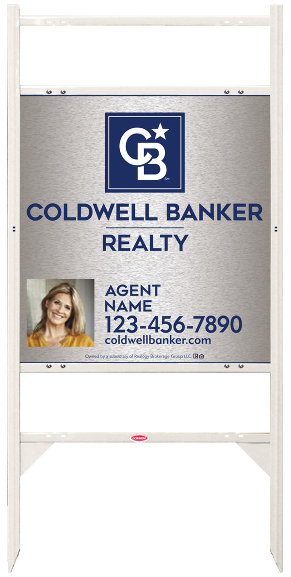 Angle Iron Frame W/ 2 Rider Inserts And Agent Photo Sign Panel Unit, 25"H X 24"W, Brushed Aluminum Composite