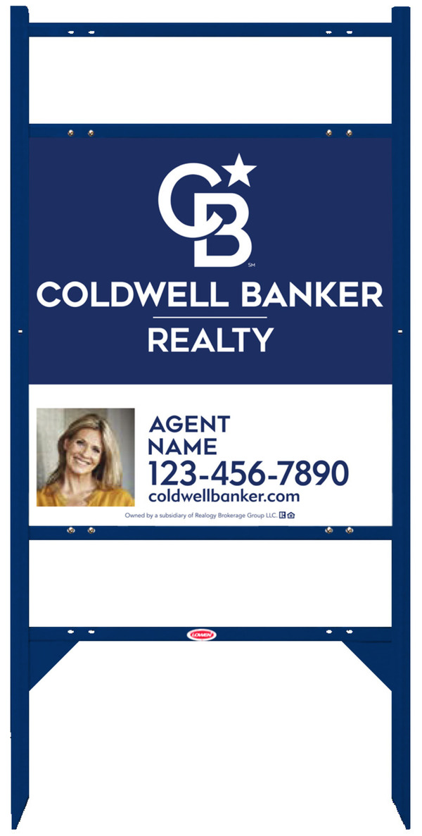 Angle Iron Frame W/ 2 Rider Inserts And Agent Photo Sign Panel Unit, 25"H X 24"W, .090 Poly