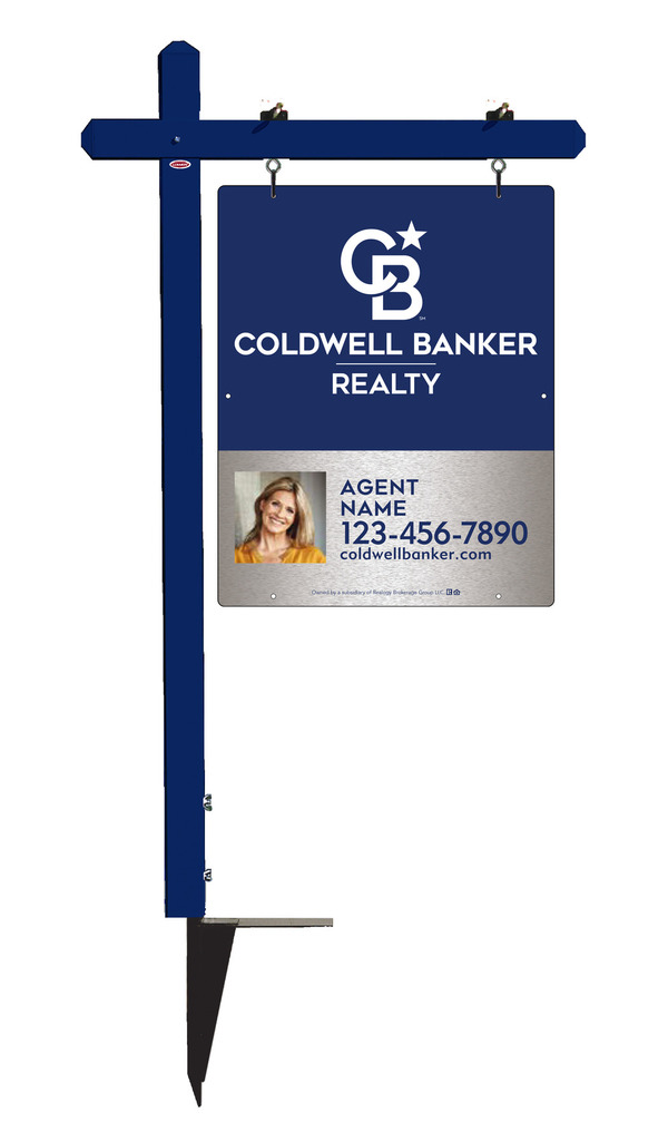Sign Post And Agent Photo Sign Panel Unit, 30"H X 24"W, Brushed Aluminum Composite