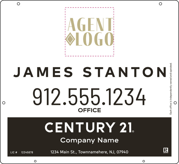 Hanging Agent Logo Centric Sign Panel, 22"H X 24"W, 3mm Aluminum Composite