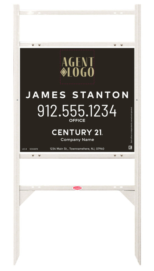 Angle Iron Frame With Two Rider Inserts And Agent Logo Centric Sign Panel Unit, 22"H X 24"W