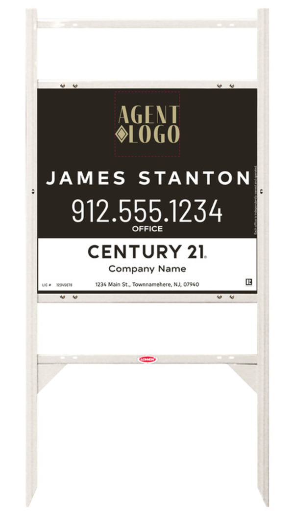 Angle Iron Frame With Two Rider Insets And Agent Logo Centric Sign Panel Unit, 22"H X 24"W