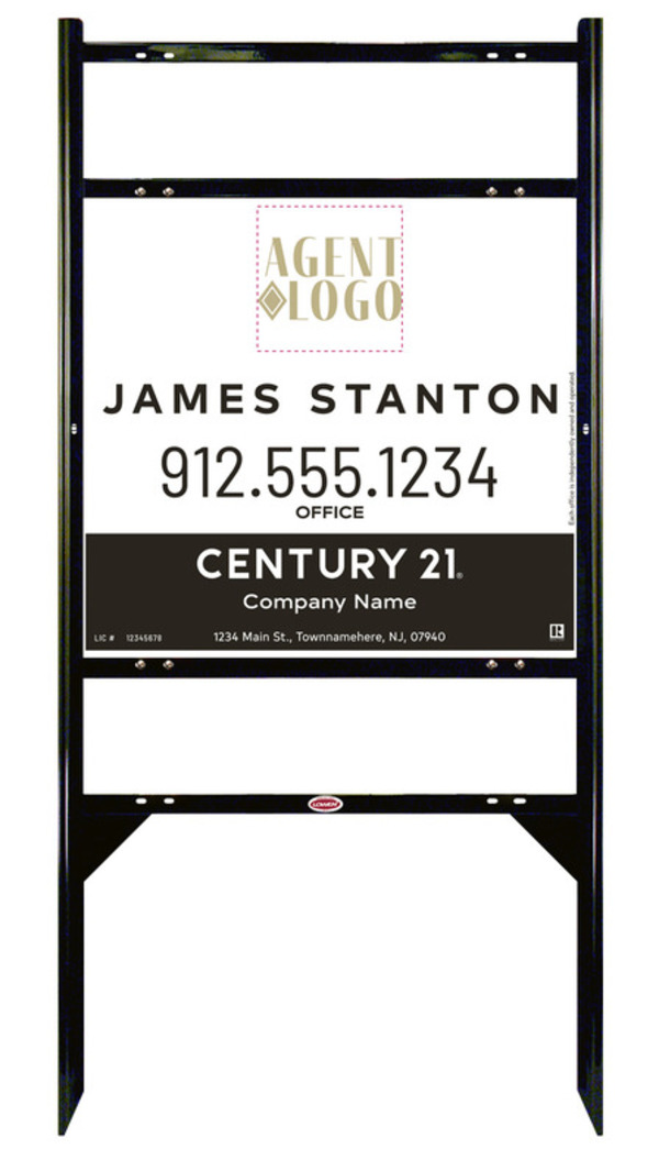 Angle Iron Frame With Two Rider Insets And Agent Logo Centric Sign Panel Unit, 22"H X 24"W