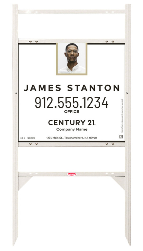Angle Iron Frame With Two Rider Inserts And Agent Photo Centric Sign Panel Unit, 22"H X 24"W