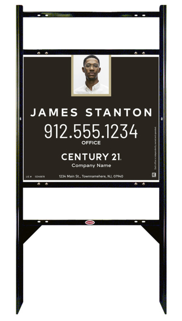 Angle Iron Frame With Two Rider Insets And Agent Photo Centric Sign Panel Unit, 22"H X 24"W