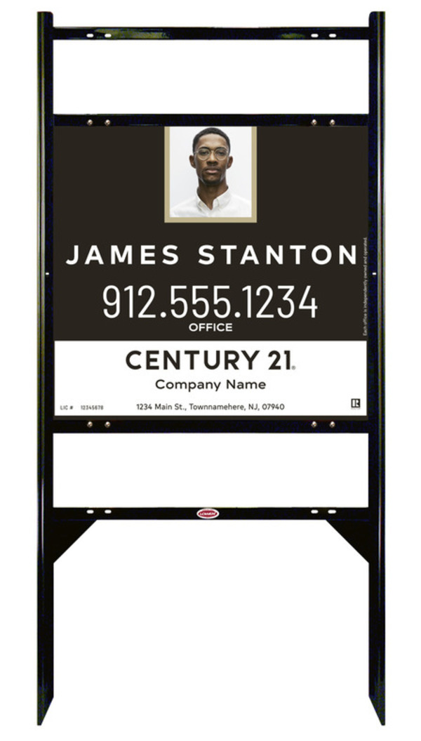 Angle Iron Frame With Two Rider Inserts And Agent Photo Centric Sign Panel Unit, 22"H X 24"W