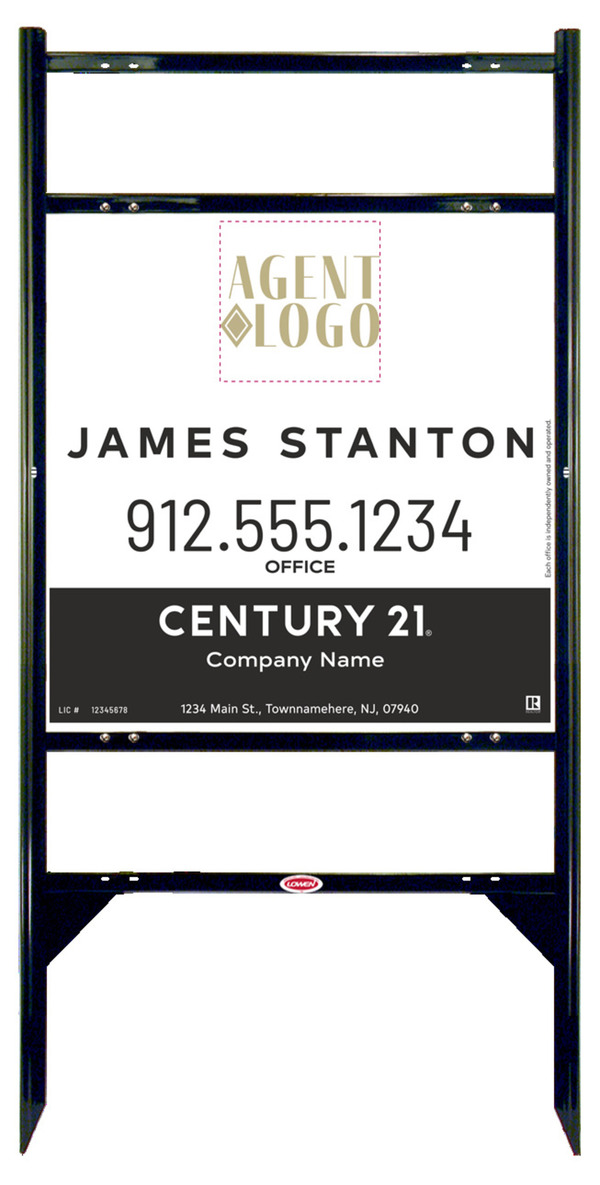 Angle Iron Frame With Two Rider Insets And Agent Logo Centric Sign Panel Unit, 24"H X 24"W