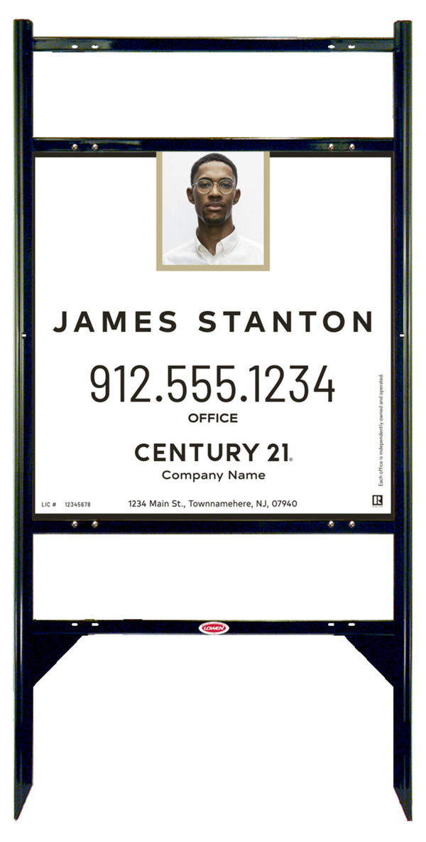 Angle Iron Frame With Two Rider Insets And Agent Photo Centric Sign Panel Unit, 24"H X 24"W