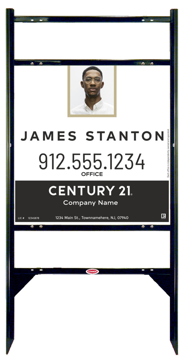 Angle Iron Frame With Two Rider Insets And Agent Photo Centric Sign Panel Unit, 24"H X 24"W