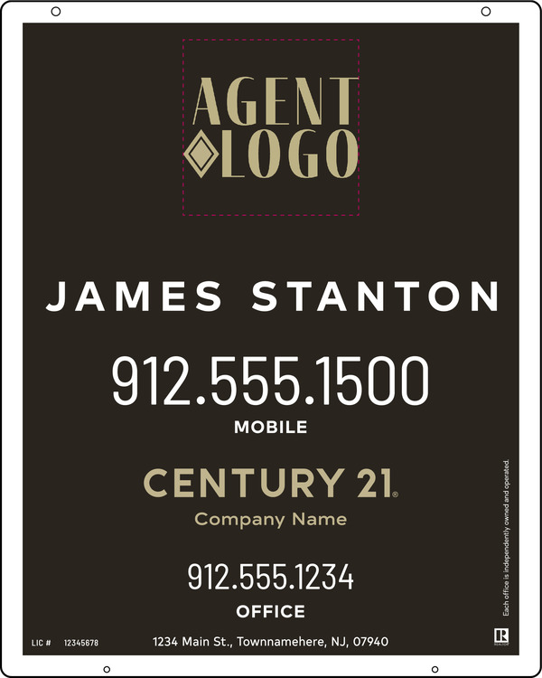 Hanging Agent Logo Centric Sign Panel, 30"H X 24"W, 3mm Aluminum Composite