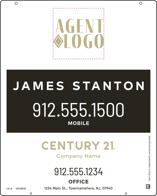 Hanging Agent Logo Centric Sign Panel, 30"H X 24"W, Steel