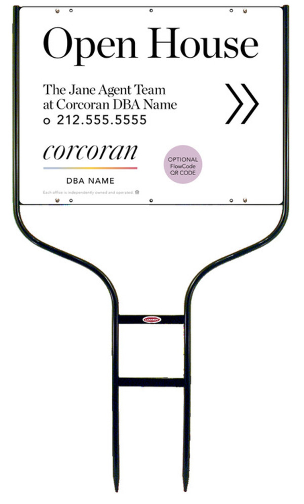 Directional Round Rod Frame And Team Name Open House W/ Qr Flowcode Sign Panel Unit, 18"H X 24"W,Steel