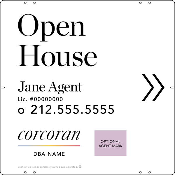 Directional Agent Open House W/ Logo Sign Panel, 24"H X 24"W, Steel